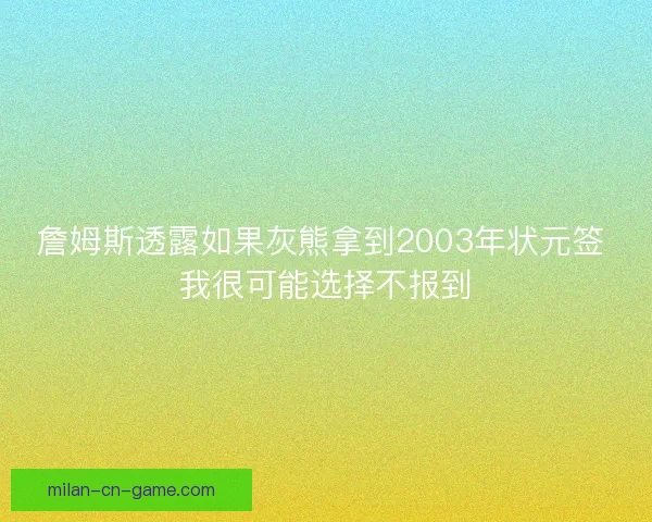 詹姆斯透露如果灰熊拿到2003年状元签 我很可能选择不报到